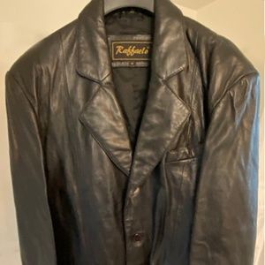 100% Genuine Leather Suit in Black - Coat (42R) & Pants (30x32) + Leather Tie